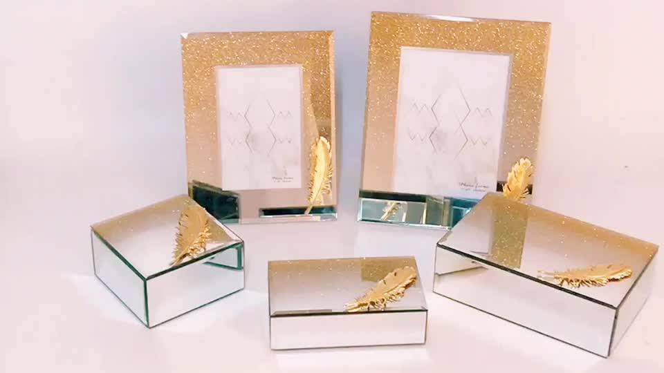 Personalised Golden Glitter Mirror Glass Jewellery Box With Metal