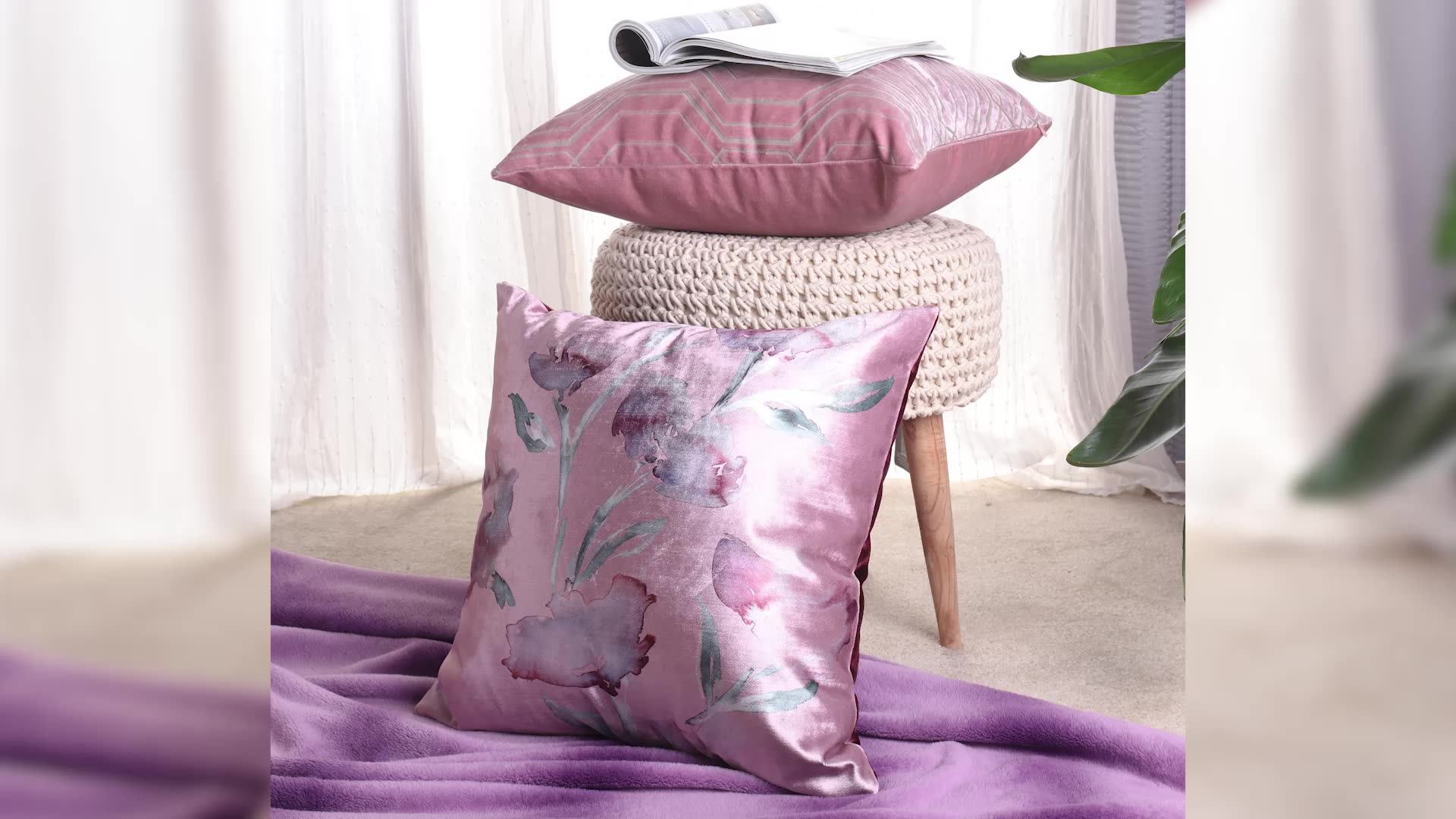 Premium Velvet Watercolour Floral Digital Print Cushion Cover For Home