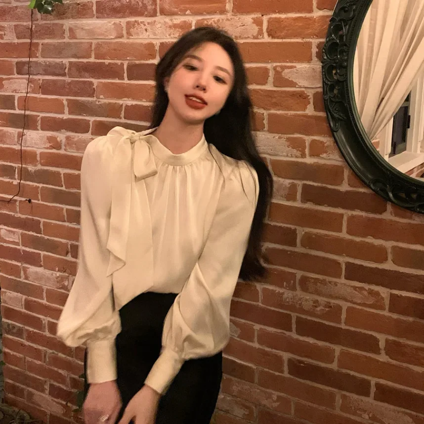 Autumn elegant small design shirt with bow
