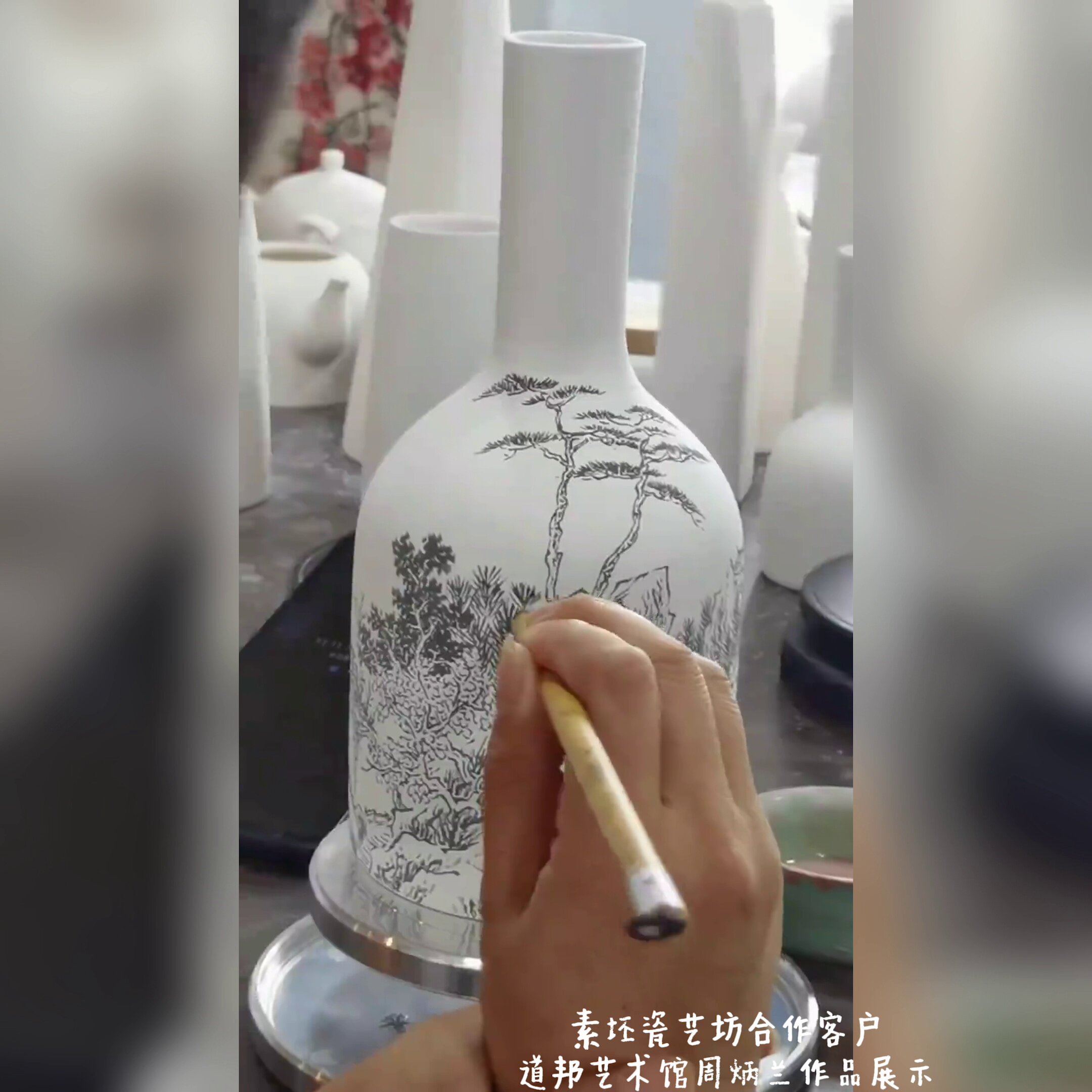景德镇素坯花瓶上色神器！釉下彩高白泥DIY半成品拯救手残党美育课！_