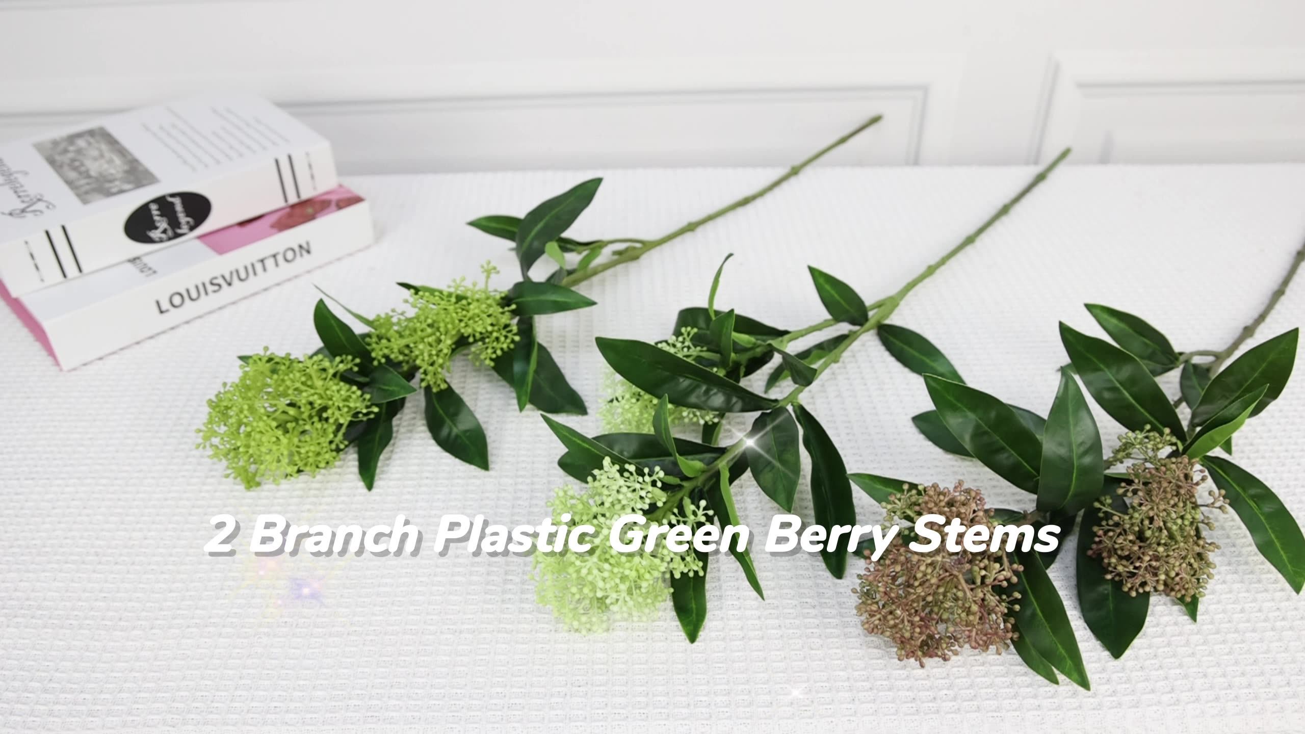 High End Wholesale Artificial 2 Branch Green Real Touch Berry Stems Skimmia For Home Wedding