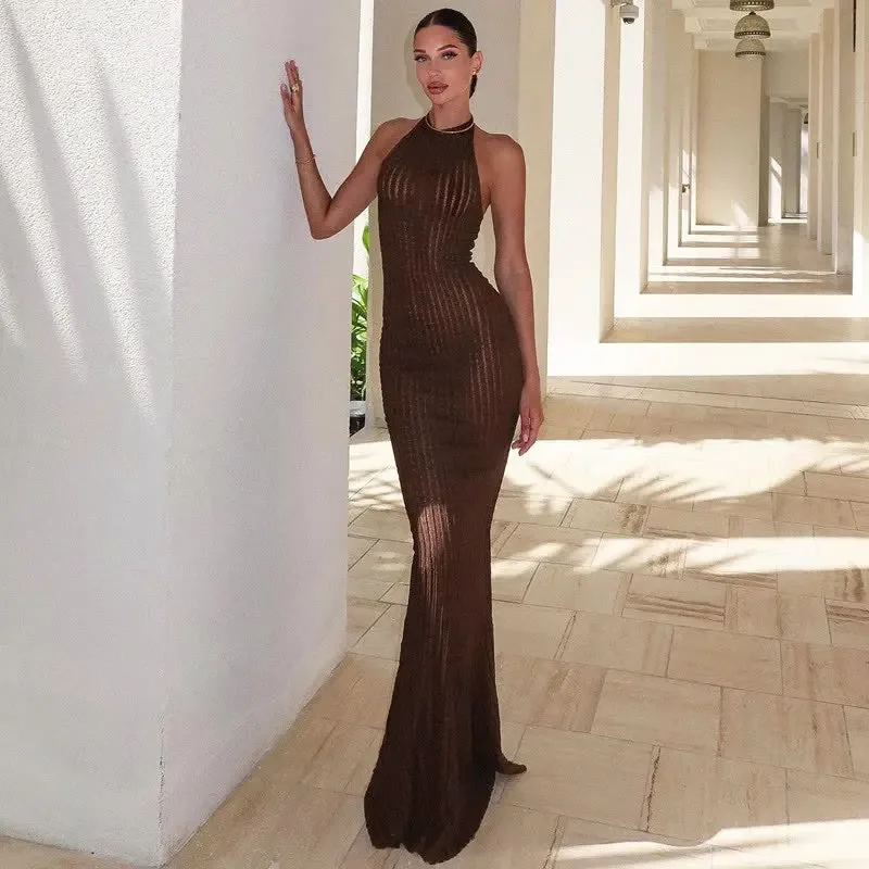 Cross-border European and American-style Summer New Women's Neck Sleeveless Slim-fit Long Dress for Children Solid Color Elegant dress