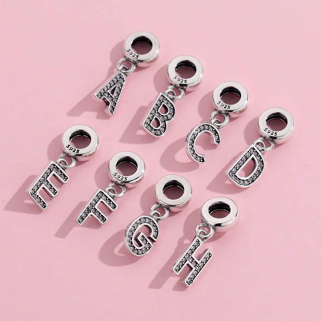 Luxury 925 Sterling Silver Cz Charm Letter M Pendant Charm For