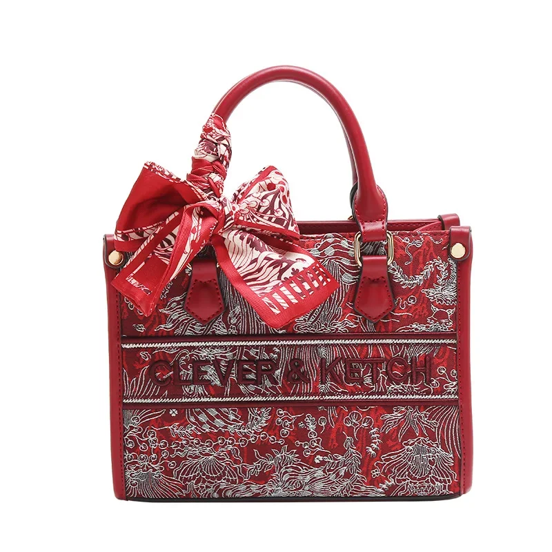 Red bag for bride, with embroidery, high-quality style