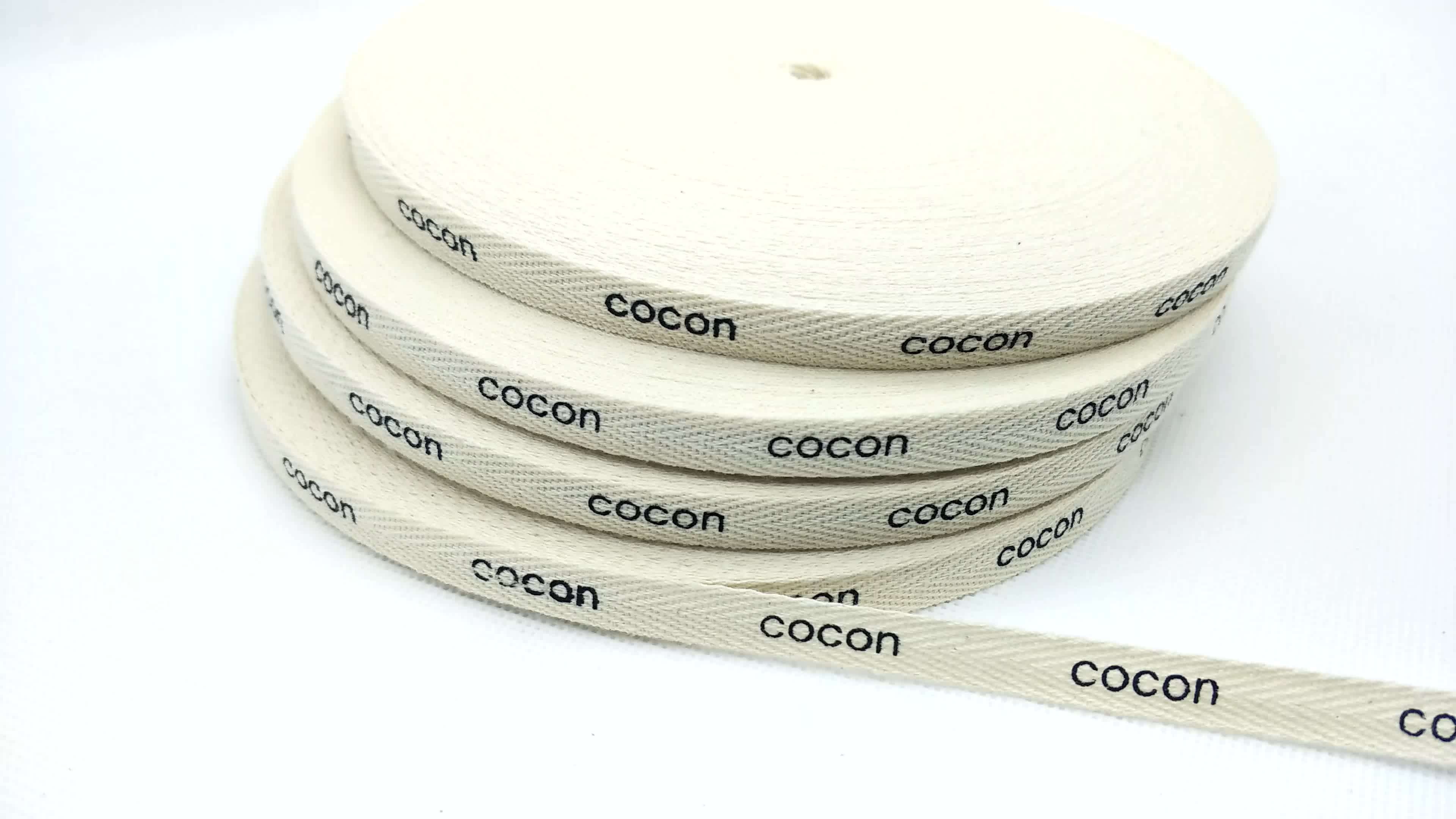 Wholesale Custom Cotton Ribbon With Logo 2.5 Cm 1 Inch Off White Herringbone Twill Printed