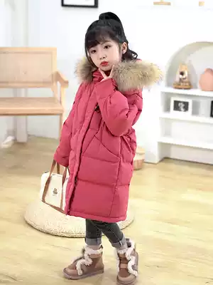 Korean version of children's down jacket medium and long version of the girl's knee long version thick baby child child child child winter dress