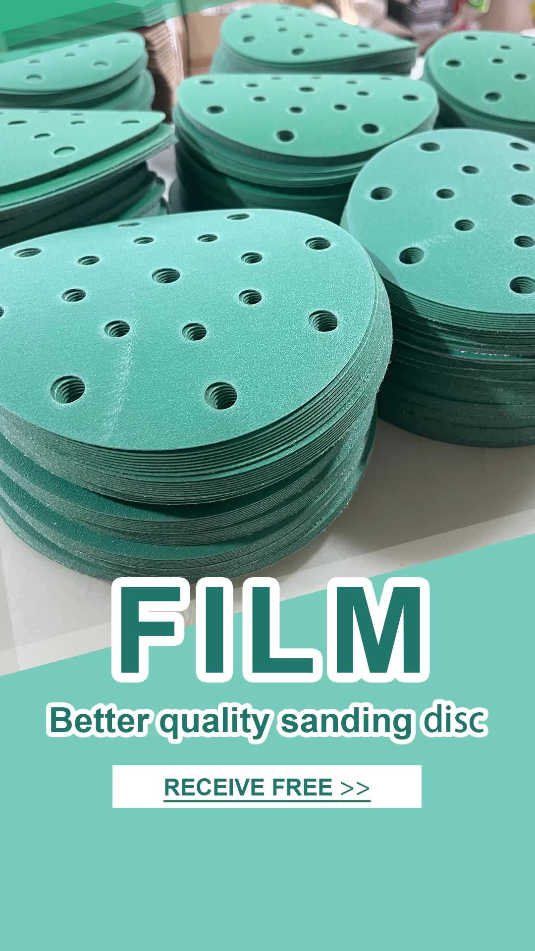 6 Inch 9 Hole Self Adhesive Abrasive Paper Discs Green Polyester Film