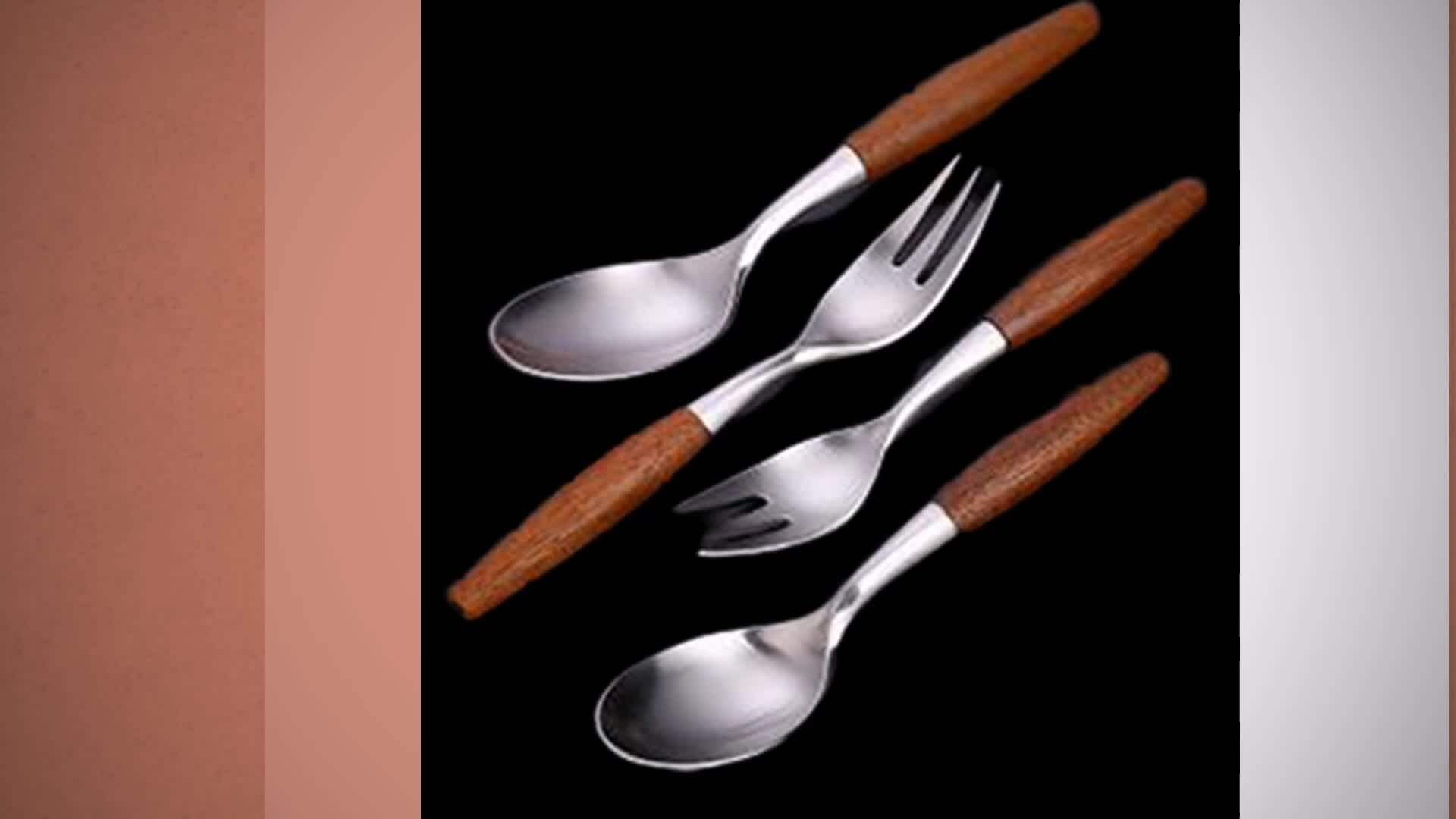 Teak Wood Japanese Dinnerware Kitchenware Knife Fork Spoon Cutlery With