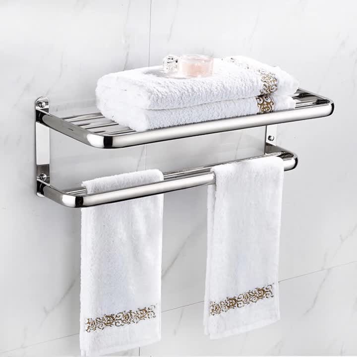 Hotel Bathroom Dual Tiers Towel Rack Towel Shelf Stainless Steel