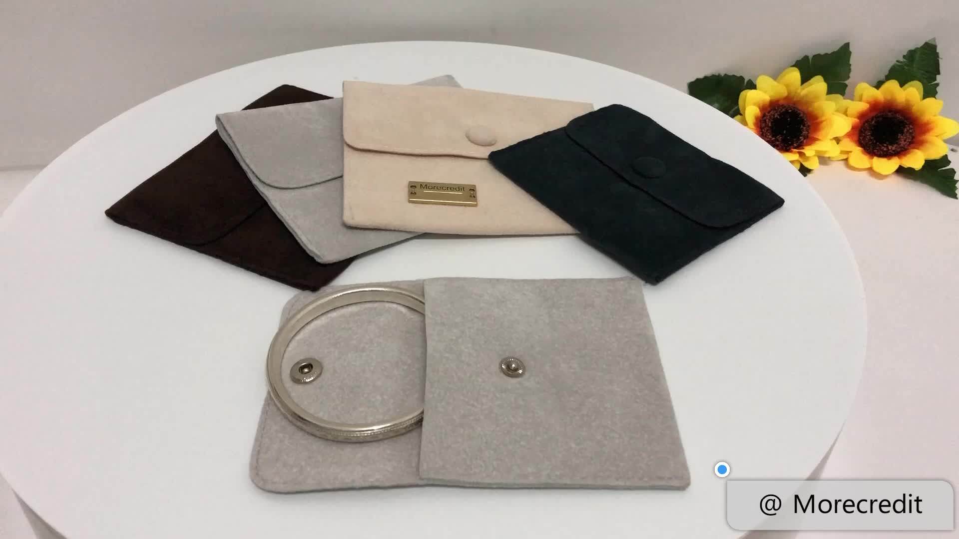 Reusable Luxury Jewelry Envelope Packaging Stock Snap Button Suede