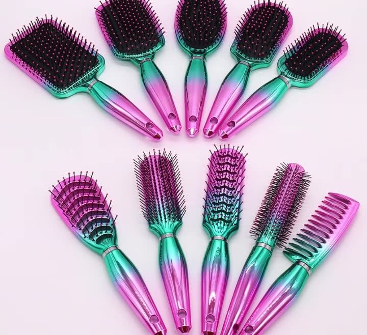 Uv Coated Shinning Professional Plastic Hair Brush And Hair Comb