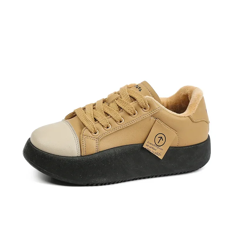 Low-top Bread Shoes Fleece-lined Thickened Sneakers Women's 2022 Autumn and Winter New Women's Shoes Thick Sole Increased Warm Casual Shoes