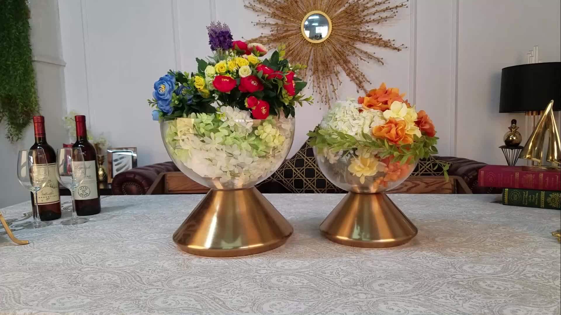 Blown Glass Vase Home Decorative Giant Round Gold Glass Bowl Flowers