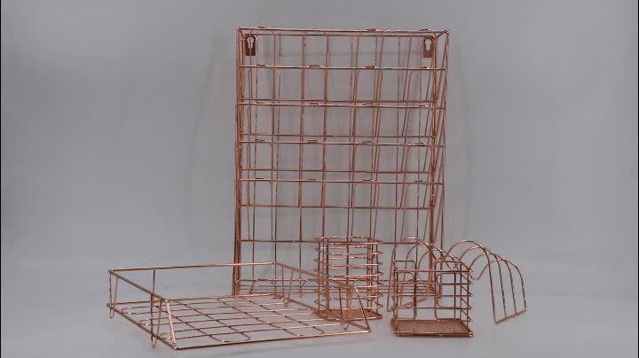 Office Supplies Desk Accessories For Women Rose Gold 5 Piece Wire