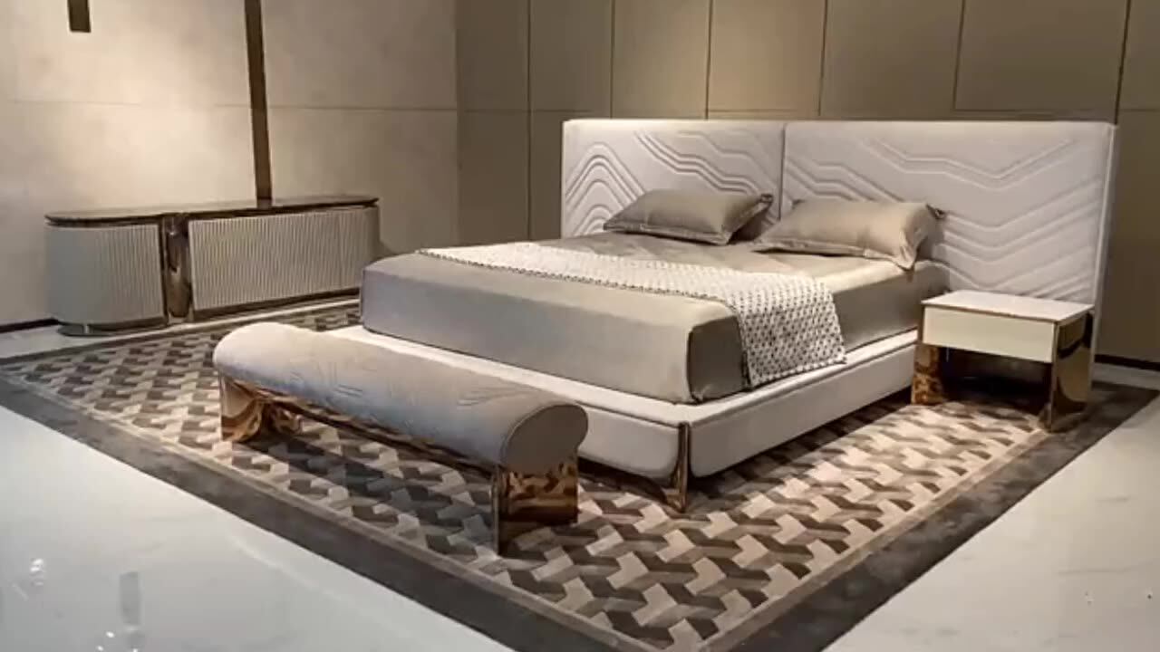 High End Big Headboard Double Bed Lit Custom Stainless Steel Luxury