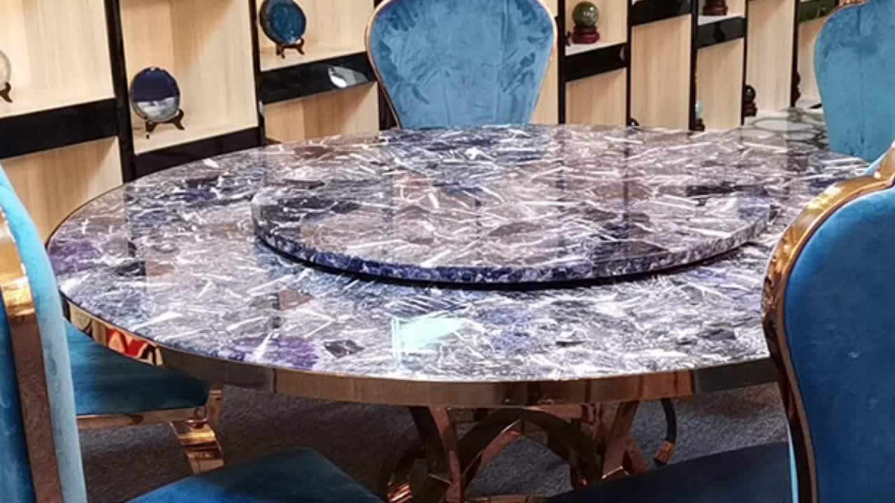 Natural Stone Custom Cut Luxury Marble Blue Agate Coffee Side Gemstone