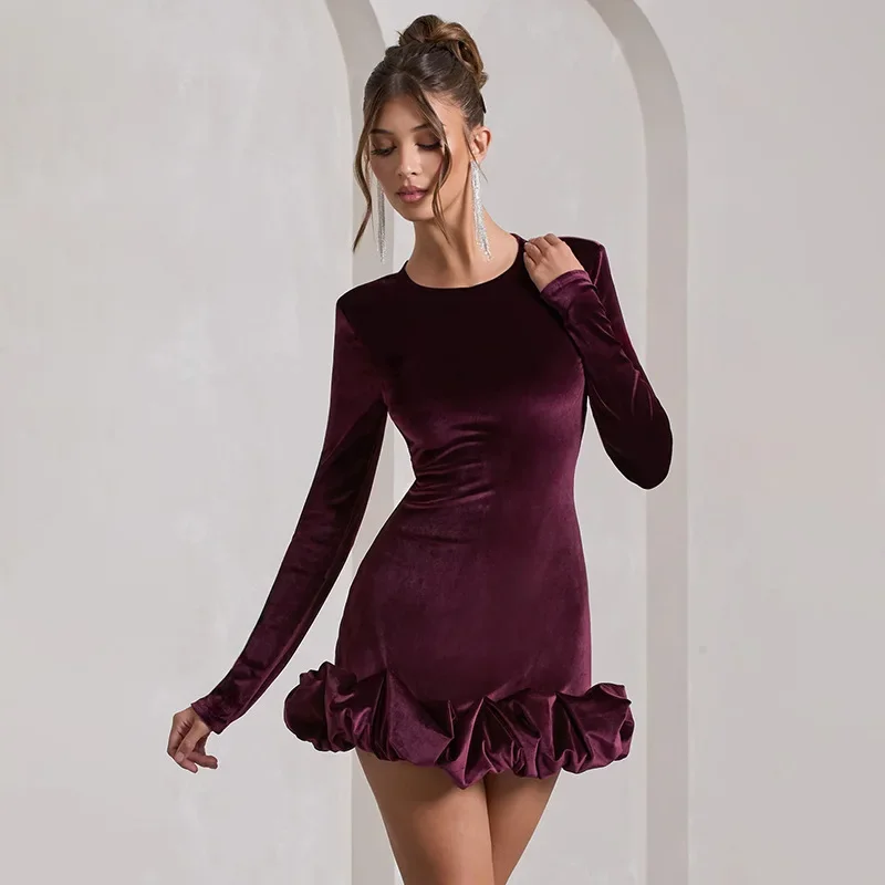 Autumn fashionable elegant velvet three dimensional long-sleeve with…