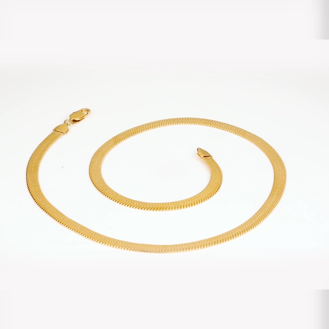 Bohemia Jewelry Stainless Steel Thin Herringbone Chain Gold Flat Blade