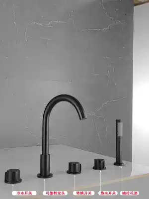 Full copper bathtub five-hole hot and cold faucet shower cylinder side faucet two-piece five-piece sitting rotating faucet