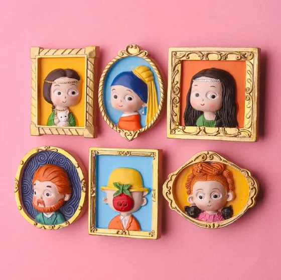 Mona Lisa Van Gogh Shouts Girl Wearing Pearl Earrings Funny World Famous Painting Resin Magnetic Refrigerator Sticker