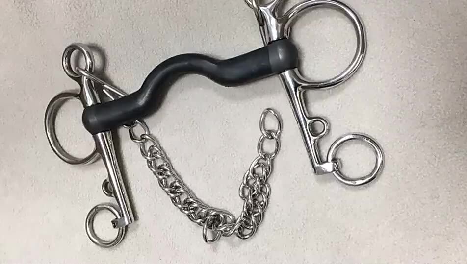 Horse Bit Pelham Stainless Steel Bit Rubber Covered Mouth With Hooks