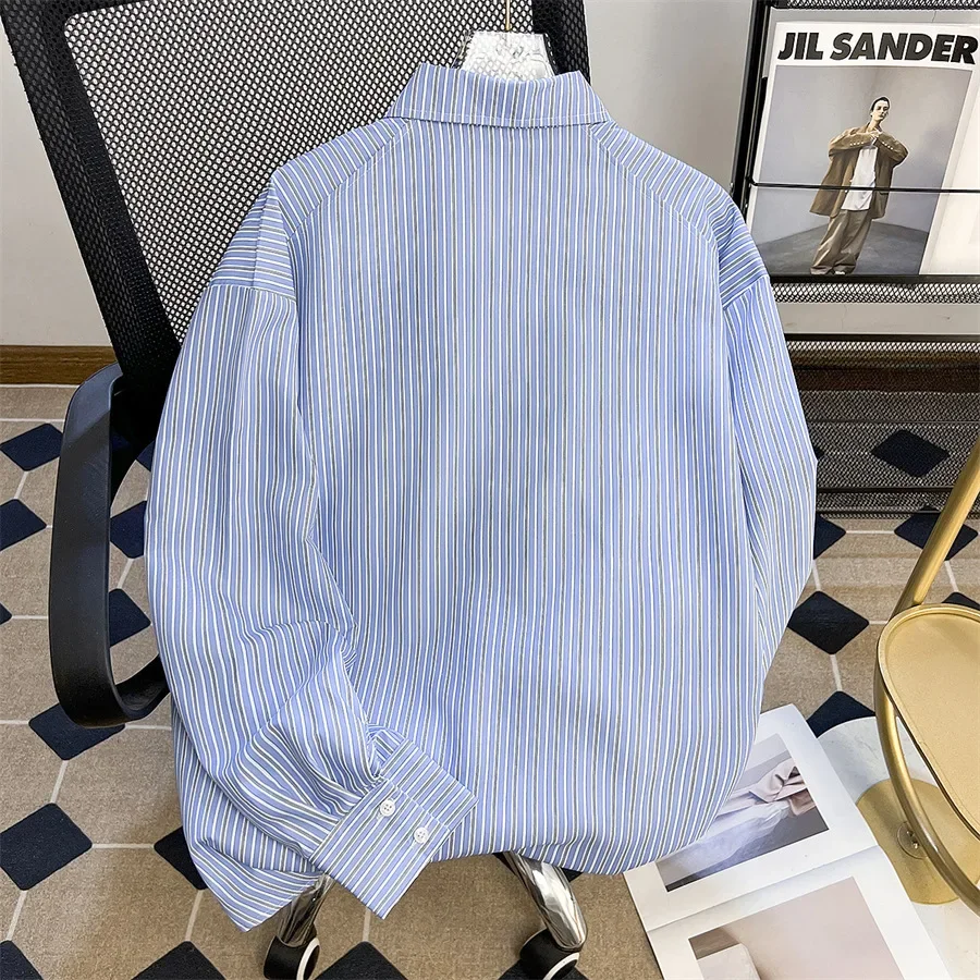 Retro blue demi-season autumn shirt, American style, oversize