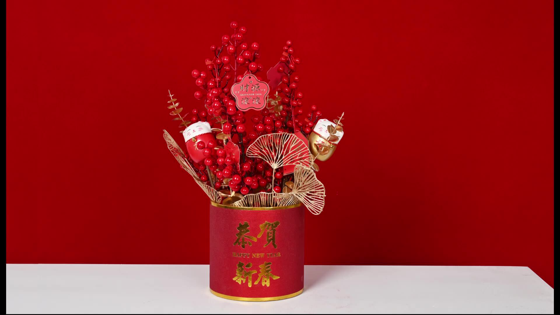 新年福桶发财年宵花福筒插花桶发财果福桶摆件抱抱桶花筒福桶空桶-阿里巴巴