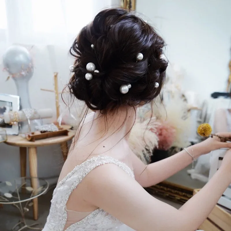 Bride hairpin U-shaped chuck hairpin and makeup hair insert popular pin wedding style pearl headdress U-shaped wedding