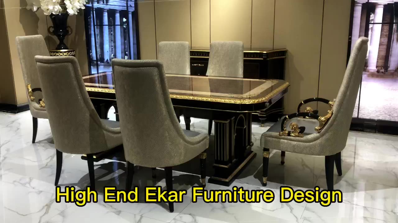 Luxury Long Dining Table Classic Italian High Gloss Wood 8 Seater