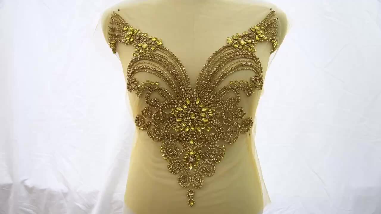 Keering Rose Gold Color Handmade Muslim Dress Beaded Bodice Jeweled Rhinestone Appliques for Wedding Dresses Keering Rose Gold Color Handmade Muslim Dress Beaded Bodice Jeweled Rhinestone Appliques for Wedding Dresses