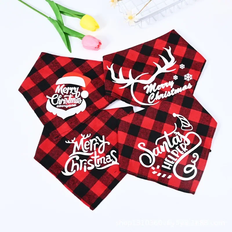 Pet Triangle Towel Dog Spit Towel Cotton Plaid New Printed Dress-up Cat Scarf Christmas Bib Bib Scarf