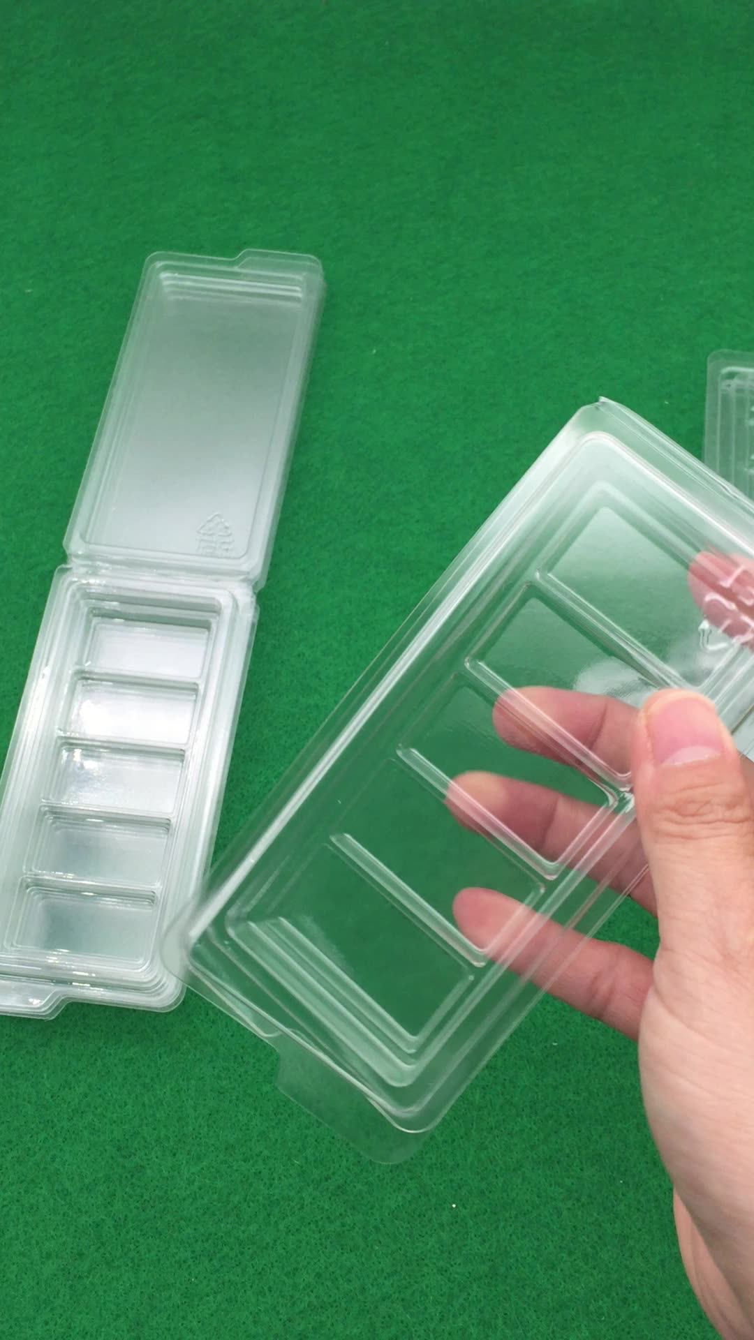 100 Recyclable Pet 5 Cavity Wax Melt Clamshells Mold 5 Cell Snap Bar