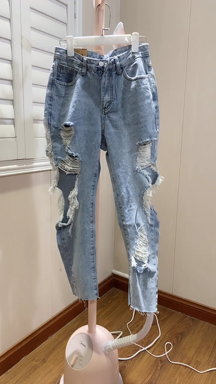 2022 Wholesale Ladies Straight Baggy Pants Denim Ripped 2022 Wholesale Ladies Straight Baggy Pants Denim Ripped