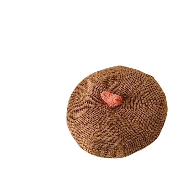 Brand children's hat girl's, knitted cute demi-season beret for early age, western style