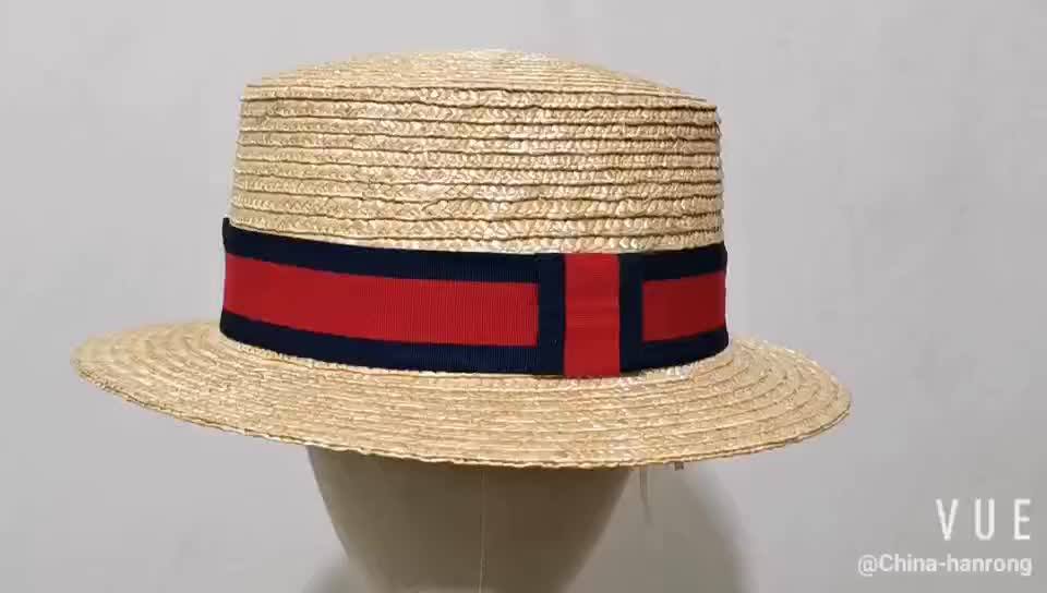 Summer Classical Simple Plain Boater Wheat 100 Straw Hat Unisex Flat
