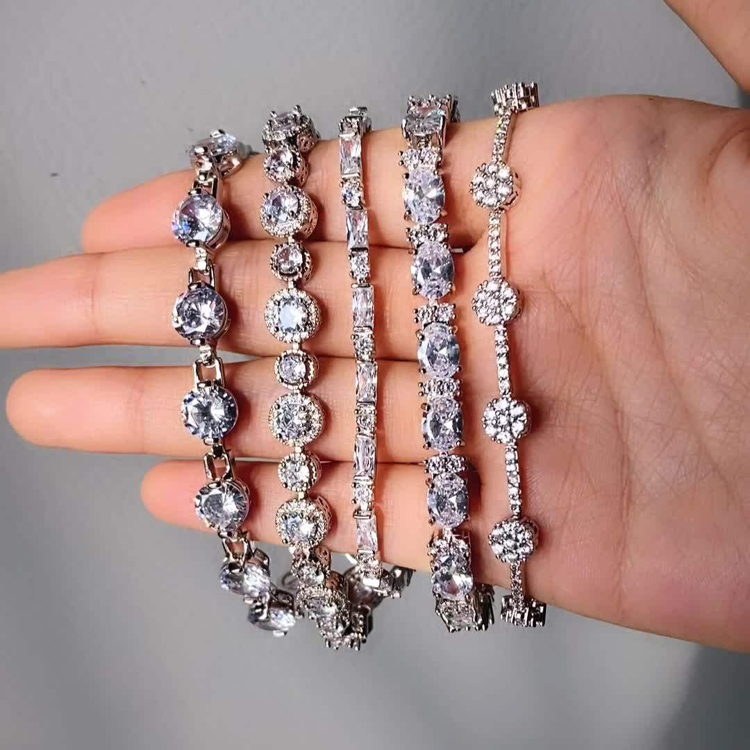 2020 Luxury Tennis Bracelet White Gold Plated Diamond Charm Bracelet With Cubic Zirconia For
