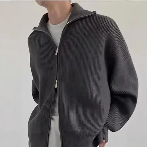  knitted men's cardigan for leisure with zipper, sweater, American style, increased thickness, high-quality style, loose fit