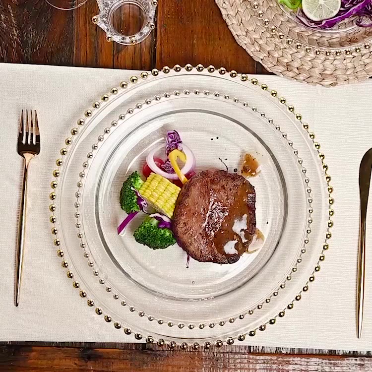 Hot Sale Black Modern Decorative Glass Plates Elegant Charger Plate