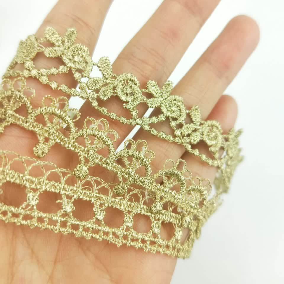 Factory Fancy Embroidery Sewing Gold Polyester Lace Trim Buy High