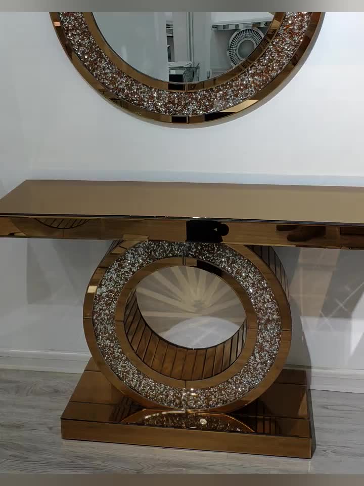 Factory Custom Modern Luxury Glass Crystal Gold Console Table With