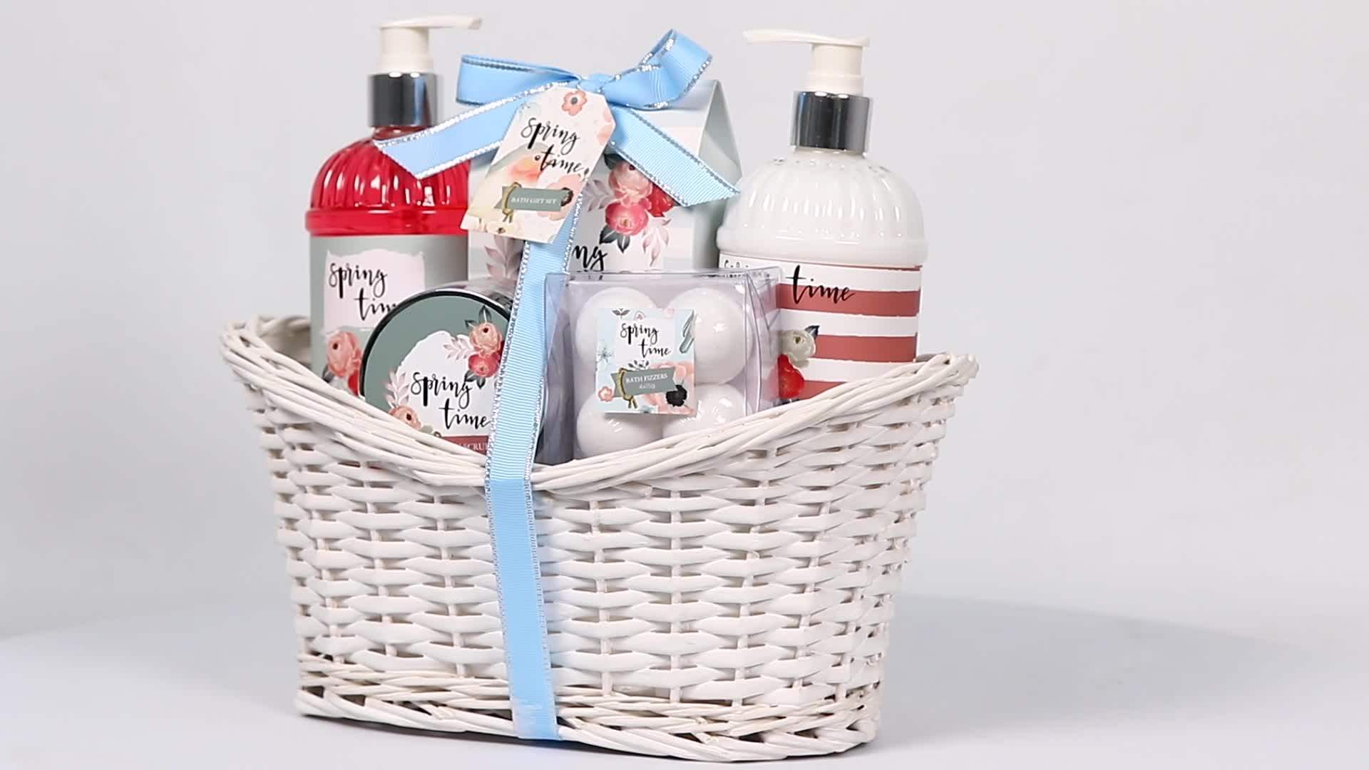 Luxurious Body Spa Bathroom Baskets Kit Natural Aromatic Shower Gel Body Lotion Bath Gift Sets
