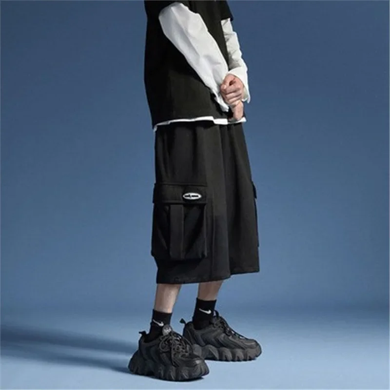 Wide-Leg Workwear Capri Pants Men's High Street Ins Fashionable Summer Casual Shorts Hip-Hop Loose Simple Straight Pants