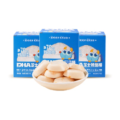 小鹿蓝蓝DHA芝士鳕鱼棒原味70%鳕鱼肉含量儿童零食品牌216gx1盒