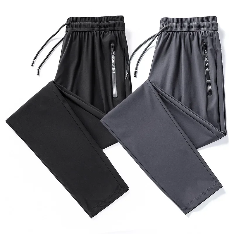 Spring and Summer Thin Ice Silk Quick-drying Ankle Pants Breathable Loose Outdoor Zipper Sports Straight Pants Cool All-match