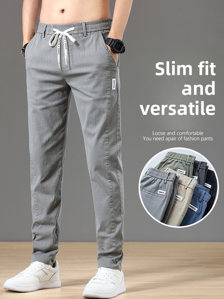 Woodpecker Casual Pants for Men, Slim Straight-Leg Trousers, Men's 2026 Spring and Summer New Trendy Versatile Elastic Waist Long Pants