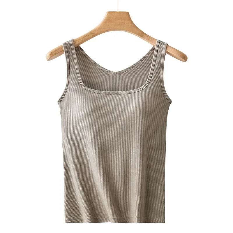 Women's underwire camisole with bra cups, suitable for summer outerwear, beautiful back design, one-piece bralette, square neckline, sleeveless basic top