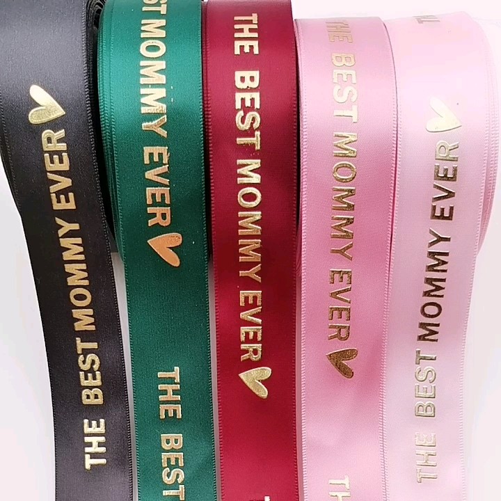 Custom 1 Inch Gold Foil Satin Ribbon Black Satin Ribbon Gold Foil Hot