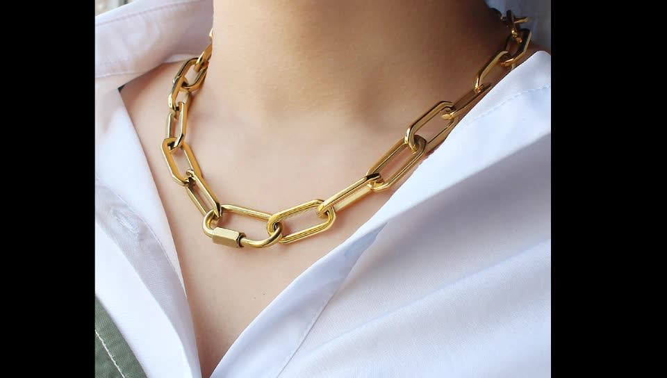 Collana con ciondolo a moschettone alla moda, in acciaio inox, accessorio per abbigliamento casual o da festa casual, Misura unica, come descritto, come descritto