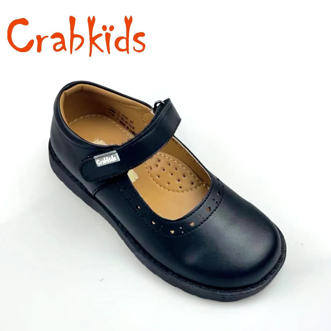 Crabkids Kids Back To School Student Black Leather Children Dress Shoes