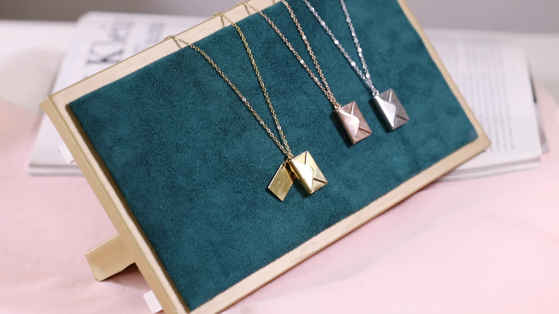 Custom Stainless Steel Locket Pendant Love Letter Envelope Necklace - Main Image